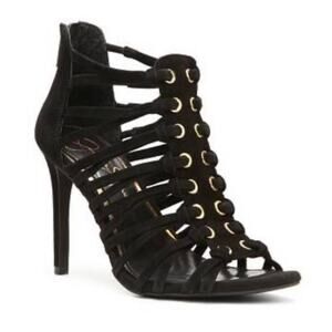 Jessica Simpson Farrowh Black Suede Caged Heels 7.5